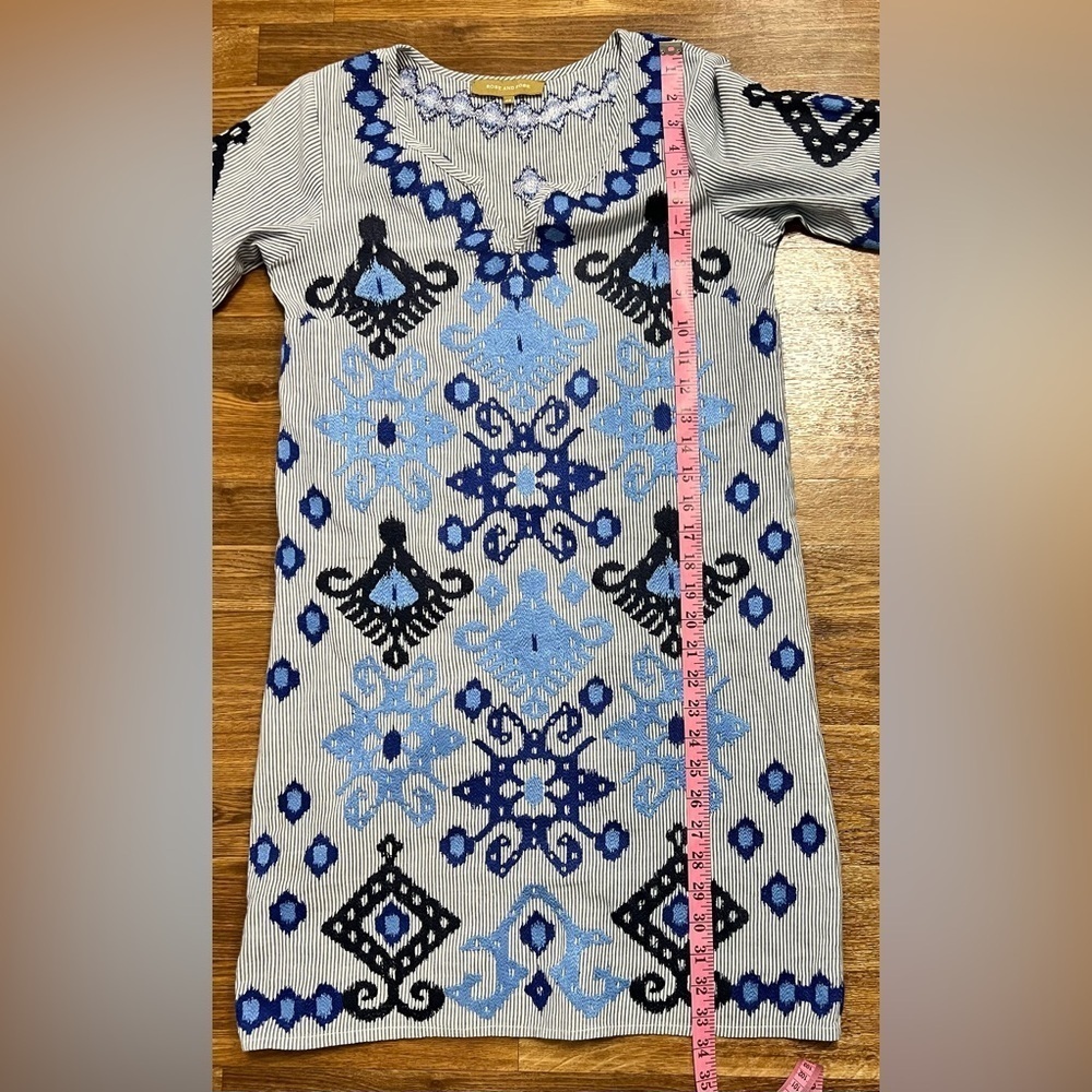 Rose and Rose preppy resort wear embroidered pinstriped tunic dress blue XS EUC - Picture 10 of 10